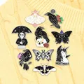 Mystical Skeleton Moth Butterfly Enamel Pin Custom Punk Series Star Moon Gothic Brooch Lapel Pins