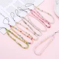 Fashion Sweet Natural Stone Mobile Phone Chain Round Beaded Telephone Chain For Phone Hanging Cord