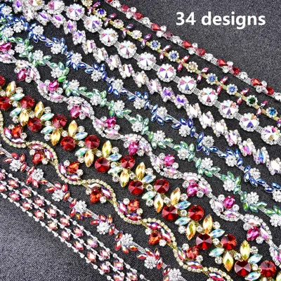 New Rhinestone Glass Crystal Flower Chain Mix Color Bridal Trim Sew On Clothes Applique Ribbon DIY Bags Shoes Garment Accessory