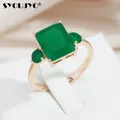 SYOUJYO Square Big Dark Green Natural Zircon Rings For Women 585 Rose Gold Color Vintage Opal Ethnic