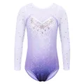 BAOHULU Long Sleeve Mesh Patchwork Leotards for Girls Toddler Kids Diamond Gymnastics Jumpsuit