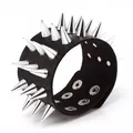 Three Row Cuspidal Spikes Rivet Stud Wide Cuff Leather Punk Gothic Rock Unisex Bangle Bracelet Men