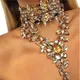 2024 New ZA Fashion Champagne Crystal Rhinestone Choker Necklace Women Indian Maxi Long Statement