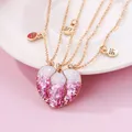 Luoluo&baby 3Pcs/set Cute Sequin Heart Broken Pendant Necklace for Girls Friendship BFF Necklaces