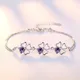 NEW fine 925 Sterling Silver Purple crystal Lucky Clover Bracelets for women fashion party wedding