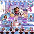 Gabby Dollhouse Suit Girls Birthday Party Number Balloon 1 2 3 Decor Cutlery Set Cups Plates Baby