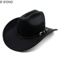 New Vintage Western Cowboy Hat For Men's Gentleman Lady Jazz Cowgirl With Leather Wide Brim Cloche