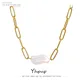 Yhpup Stainless Steel Natural Pearl Pendant Necklace Metal Chain High Quality Jewelry Gold Color
