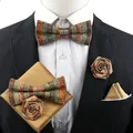 New Cork Wood Bow Tie Set Men's Novelty Handmade Floral Solid Color Bowtie Brooch For Groom Wedding