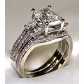 Vintage 10K White Gold 3ct Lab Diamond Ring sets 925 sterling silver Bijou Engagement Wedding band