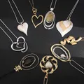 Amorcome Vintage Geometric Heart Pendants Long Snake Chains Necklace Fashion Women Jewelry