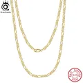 ORSA JEWELS Handmade Italian 3.3mm Diamond-Cut Figaro Chain Necklace 18K Gold over 925 Sterling