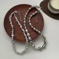 Fashion Silver Color Special-shaped Irregular Beaded Necklace Pearl Simple Temperament Collarbone