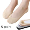 5pairs Silk Socks for Women Fashion Breathable Invisible Non-slip Cotton Sock Hidden Flat Boat Liner