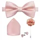 Men's Pre-tied Bow Tie Silk Pink Woven Bowtie with Knot Cufflinks Hanky Brooch Set for Wedding Party