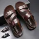 Fashion Comfortable Men's Sandals Solid Color Open Toe Mens Leather Sandals 2023 New Slippers Beach