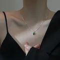 VOQ Silver Color Emerald Necklace Ladies Emerald Pendant Clavicle Chain Luxury Jewelry