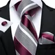Fashion Striped Tie For Men Red Wine White Silk Wedding Tie Hanky Cufflink Gift Tie Set DiBanGu