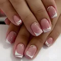 24pcs False Nail Full Cover Fake Nail Elegant Pink Gradient Glitter French Short Nails Coffin Short