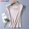 Women's 50% Silk 50% Viscose Knit Drape Neck T-Shirts top 8 colors M-2XL SJ305