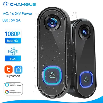 TUYA Video Doorbell WiFi Wireless Outdoor Door Bell Camera AC DC Power 1080P Video Door Phone Waterproof IP65 Alexa Google Home