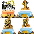 Construction Excavator 1 2 3 4th Happy Birthday Cake Topper Digging Machine Crane Baby Shower Kids