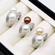 Double Pearl Rings Round Natural Freshwater Pearls Silver Rings Multicolor Pearls Zirconia