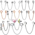 Newest Crown Love OK Unicorn Cupid's Arrow Safety chain Fit Original Pandora Charms Silver Color