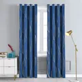 Thermal Insulated Blackout Curtains for Bedroom with Silver Print Wave Striped Pattern Black Out