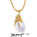 Yhpup Luxury Natural Shell Feather Pendant Stainless Steel Golden Collar Necklace Fashion Jewelry