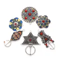 2PCs Ethnic Bohemia Pendants Antique Silver Color Multicolor Enamel Flower Round Charms DIY Making