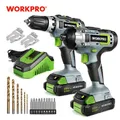 WORKPRO 21PC 20V Li-ion Cordless Compact Drill Driver Set and Impact Driver Set Including 2 Fast