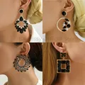Elegant Black Crystal Chandelier Earrings For Women Luxury Designer Square Geometric Drop Ear Rings