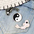 Vintage Tai Chi Gossip Badges Brooches Yin Yang Koi Fish Enamel Pins Couples Clothes Lapel Pin Bag
