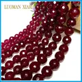 Wholesale Natural Stone Beads Faceted Ruby Red Chalcedony Jades Round Loose Spacer Beads for Jewelry