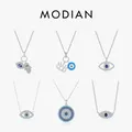 MODIAN 925 Sterling Silver Sexy Eyelash The Hand of Fatima Turquoise Pendant Lucky Blue Eye Necklace