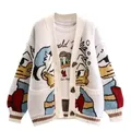 Disney Knitted Cardigan Japanese Donald Cartoon Sweaters for Women Coat Female Autumn and Winter