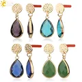 CSJA Gold Color Stud Earrings Water Drop Shape Murano Glass Crystal Bead Pendant Earring for Women