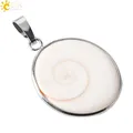 CSJA Natural Shell Stone White Snails Animal Necklaces Pendants Round Stone Bead Cabochon Women Men