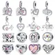 Real 925 Sterling Silver Pink Series Heart Charms Beads Fit Pandora 925 Original Bracelets DIY