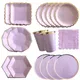 Gold Disposable Tableware Sets Purple Party Paper Cup Plates baby Shower Birthday Party Supplies