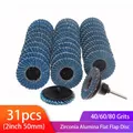 31pcs 2Inch Zirconia Alumina Flat Flap Disc Roll Lock Grinding Sandpaper Wheels with 1/4 inch Holder