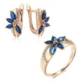 Wbmqda New Blue Natural Zircon Earrings Ring For Women 585 Rose Gold Simple Fashion Creative Design