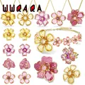 Florere Luxury Jewelry Set 2024 New Trend Fashion Necklace Earring Ring Charm Pink Yellow Flower
