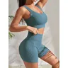 Seamless Ribbed Yoga Sets Workout Sets for Women 2 Pieces Gym Suits Ribbed Crop Tank High Waist