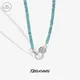 TZgram 925 Sterling Silver Natural Turquoise Necklace Long Bead Chain For Women Green Stone Bear