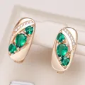 Kinel 2022 New Emerald Oval Cut Zircon Drop Earrings for Women 585 Rose Gold Geometry Earrings