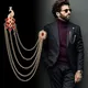 New Retro Brooch Pin Badge for Men Suit Peacock Tassel Collar Pins with Chain Shirt Crystal Corsage