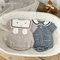 Summer New In Infant Baby Girls Short Sleeve Plaid Bear Outwear Kids Cotton Clothing on-pieces