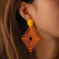 Exaggerated Vintage Orange Spray Paint Hollow Out Rhombus Drop Earrings 2023 Fashion Summer Beach